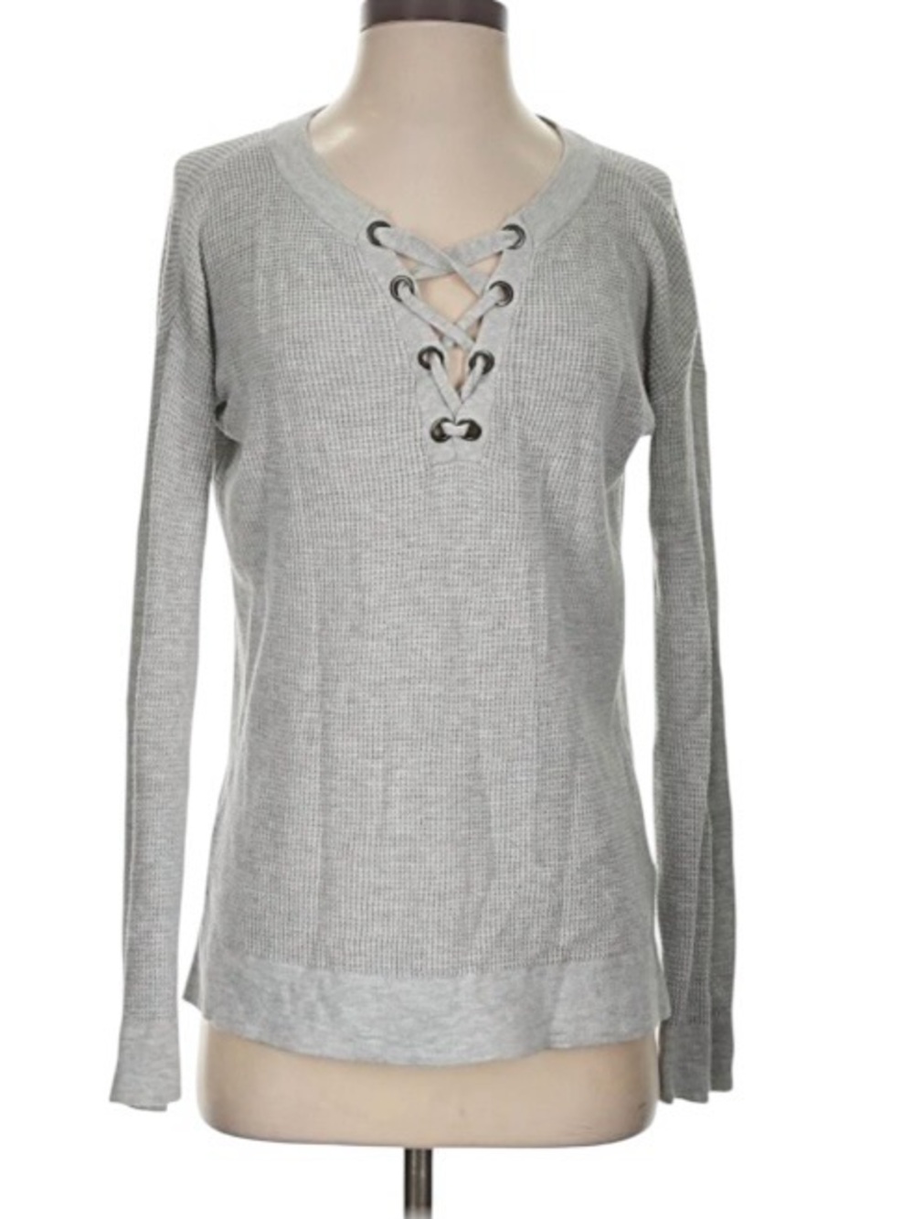 American Eagle Outfitters Jegging Fit Top Women’s Waffle Weave Gray Lace-up
